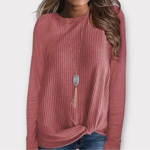 NWT DUOSTICK Waffle Knit Twist Long Sleeve Top (Mauve Red) - Large